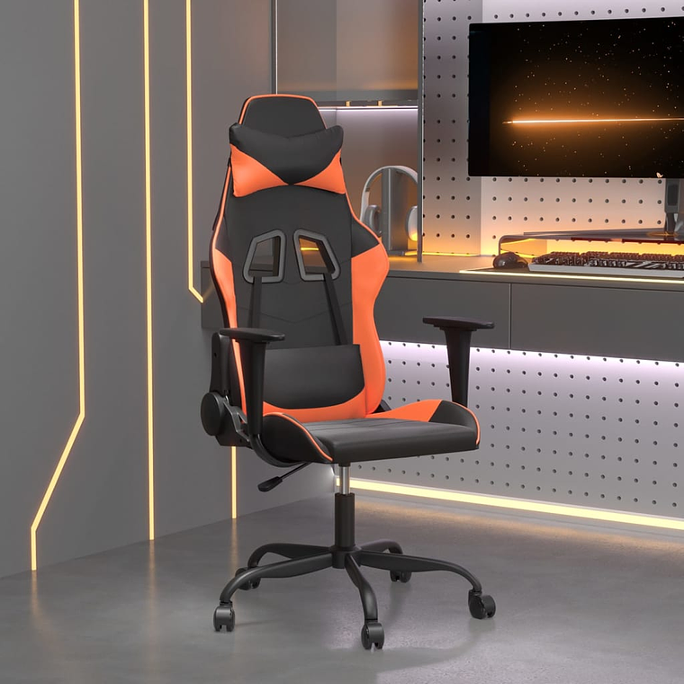 vidaXL Cadeira gaming couro artificial preto e laranja 1