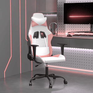 vidaXL Cadeira gaming couro artificial branco e rosa