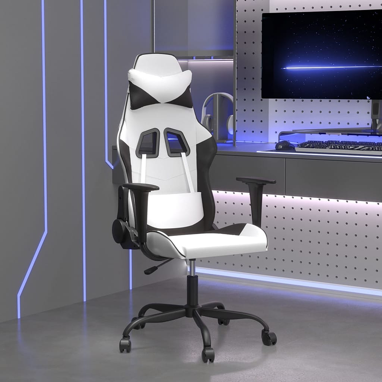 vidaXL Cadeira gaming couro artificial branco e preto 1