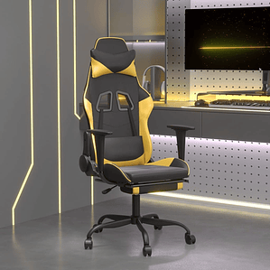 vidaXL Cadeira gaming c/ apoio pés couro artificial preto e dourado