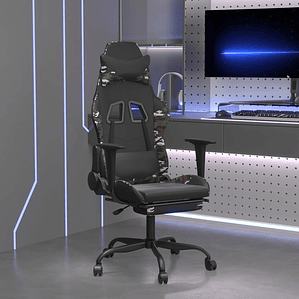 vidaXL Cadeira gaming c/ apoio pés couro artificial preto e camuflado