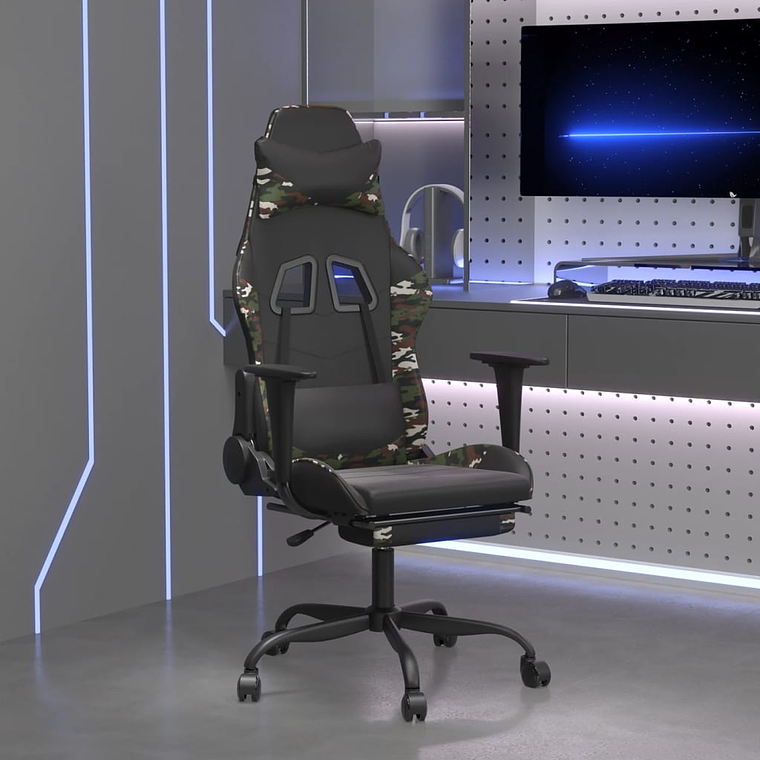 vidaXL Cadeira gaming c/ apoio pés couro artificial preto e camuflado 1