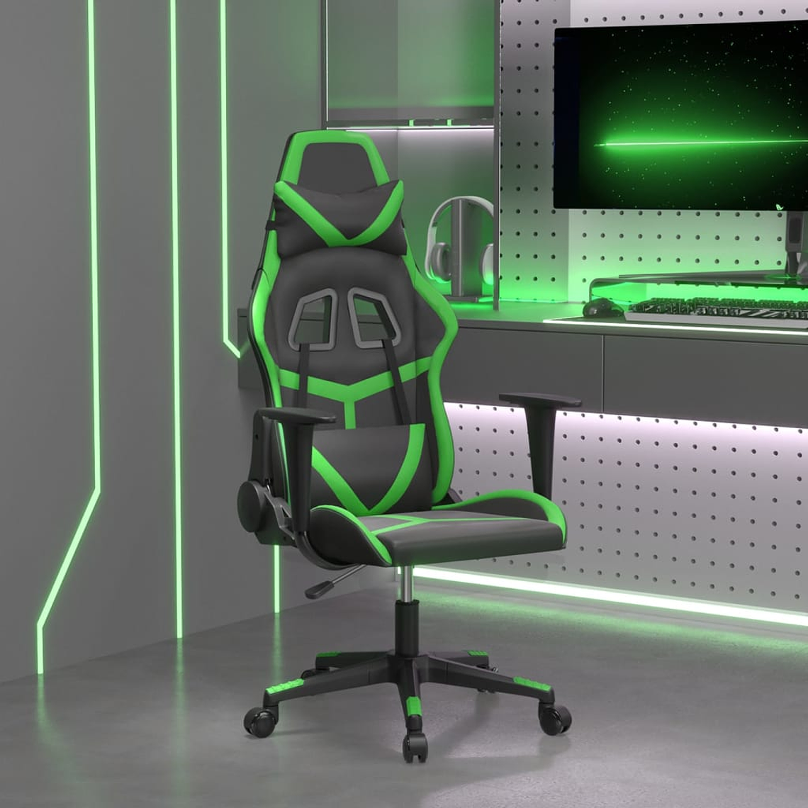 vidaXL Cadeira gaming couro artificial preto e verde 1