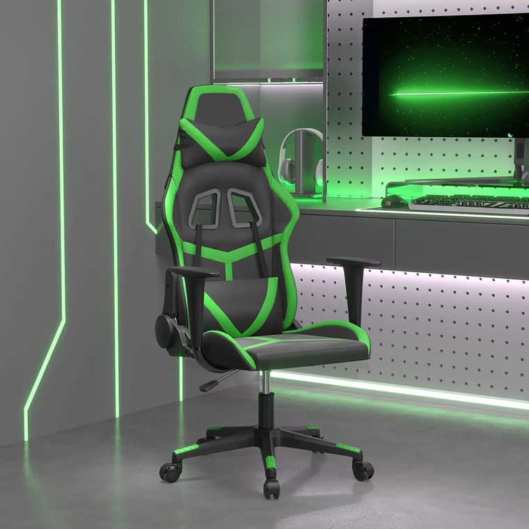 vidaXL Cadeira gaming couro artificial preto e verde 1
