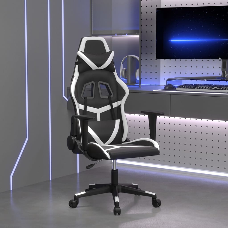 vidaXL Cadeira gaming couro artificial preto e branco 1