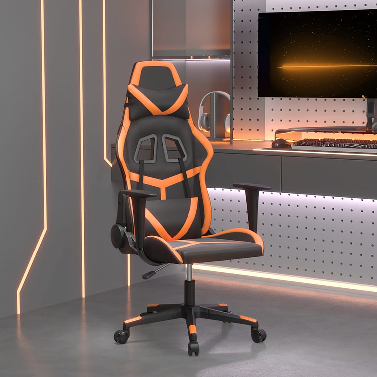 vidaXL Cadeira gaming couro artificial preto e laranja 1