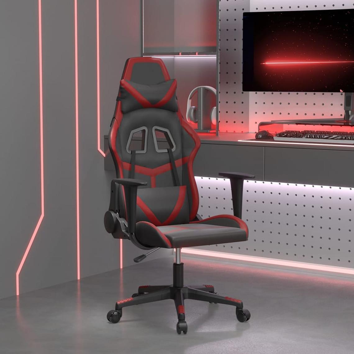 vidaXL Cadeira gaming couro artificial preto e vermelho tinto 1