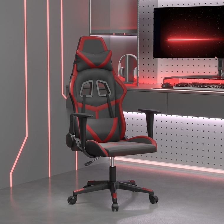 vidaXL Cadeira gaming couro artificial preto e vermelho tinto 1