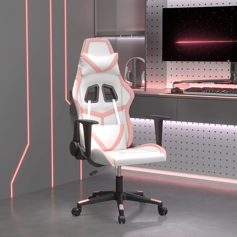 vidaXL Cadeira gaming couro artificial branco e rosa 1
