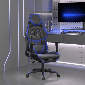vidaXL Cadeira gaming c/ apoio para pés couro artificial preto e azul
