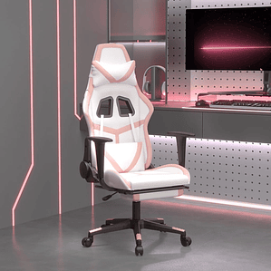 vidaXL Cadeira gaming com apoio p/ pés couro artificial branco e rosa
