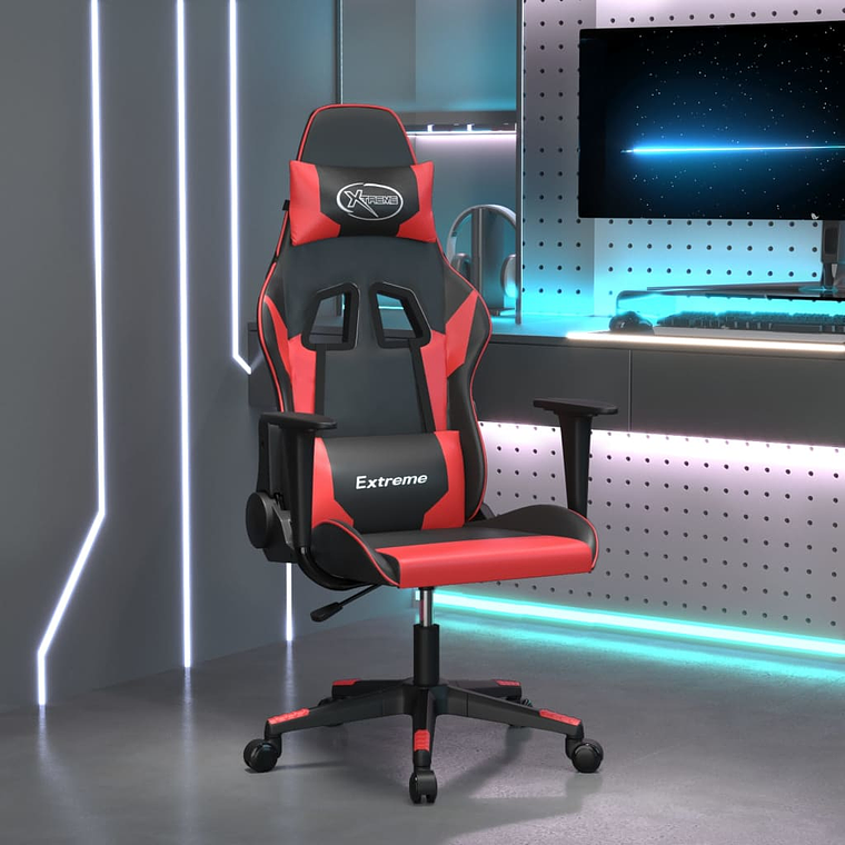 vidaXL Cadeira gaming couro artificial preto e vermelho 1