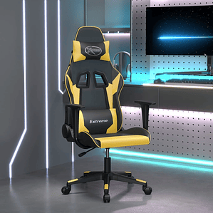 vidaXL Cadeira gaming couro artificial preto e dourado