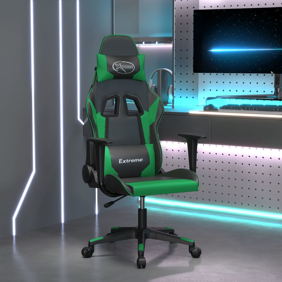 vidaXL Cadeira gaming couro artificial preto e verde 1