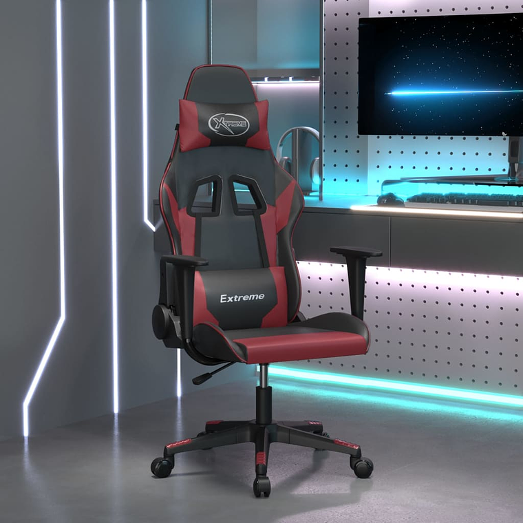 vidaXL Cadeira gaming couro artificial preto e vermelho tinto 1