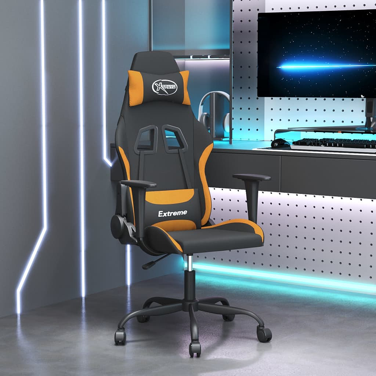 vidaxL Cadeira de gaming tecido preto e laranja 1