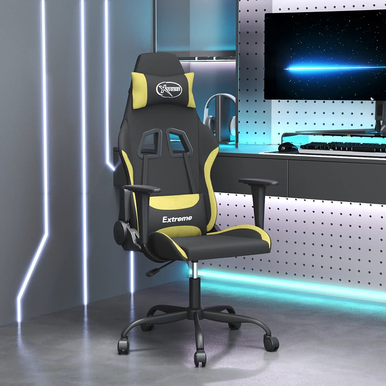 vidaXL Cadeira de gaming tecido preto e verde-claro 1