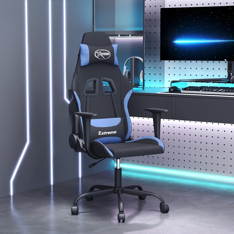 vidaXL Cadeira de gaming tecido preto e azul 1