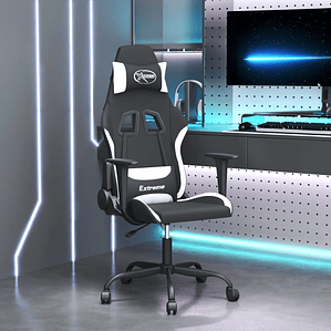 vidaXL Cadeira de gaming tecido preto e branco
