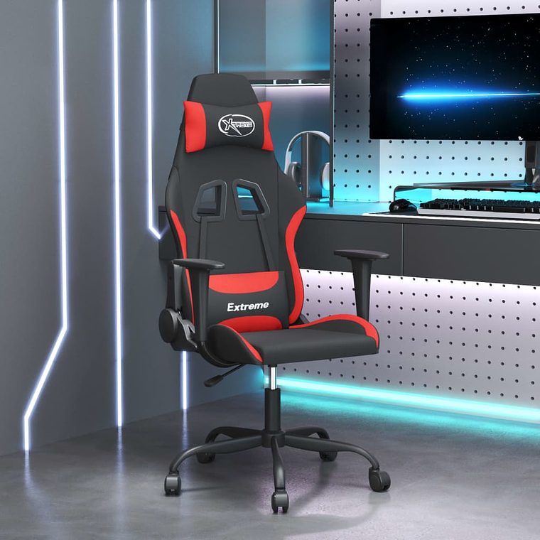vidaXL Cadeira de gaming tecido preto e vermelho 1