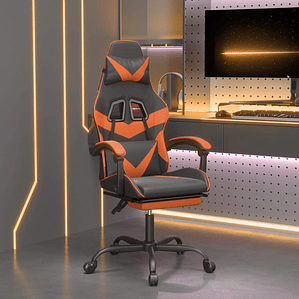 vidaXL Cadeira gaming c/ apoio p/ pés couro artificial preto e laranja