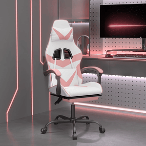 vidaXL Cadeira gaming com apoio p/ pés couro artificial branco e rosa