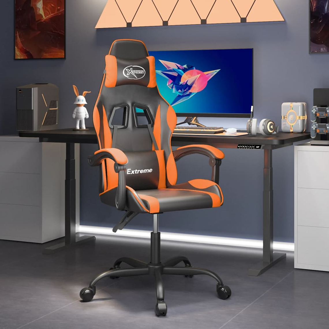 vidaXL Cadeira gaming couro artificial preto e laranja 1