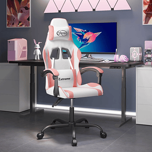 vidaXL Cadeira gaming couro artificial branco e rosa