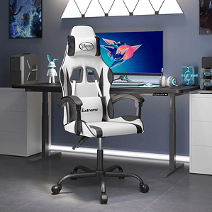 vidaXL Cadeira gaming couro artificial branco e preto