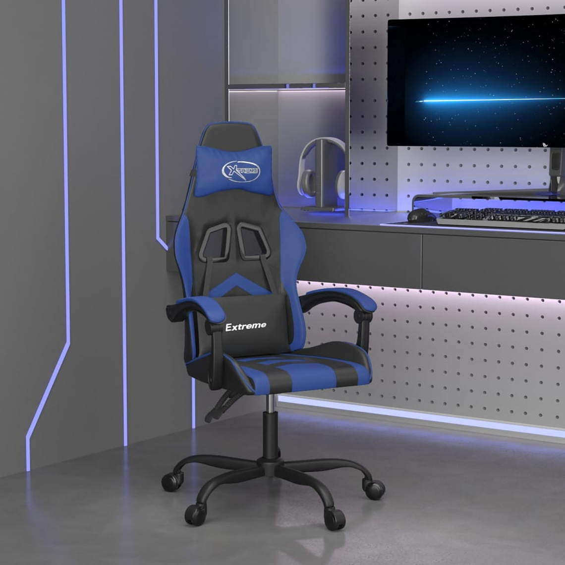 vidaXL Cadeira de gaming couro artificial preto e azul 1