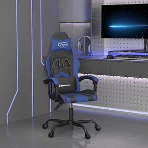 vidaXL Cadeira de gaming couro artificial preto e azul
