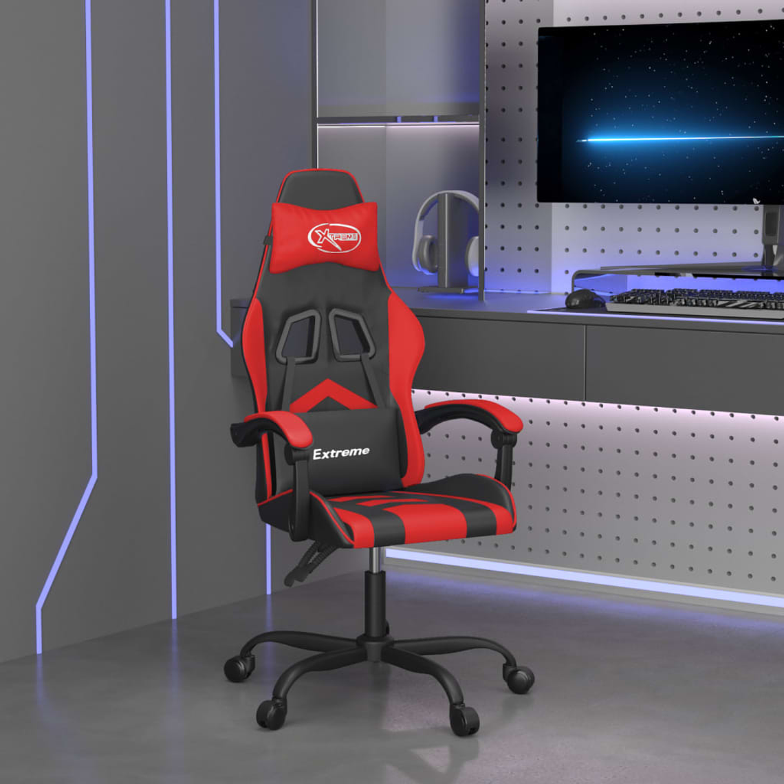 vidaXL Cadeira de gaming couro artificial preto e vermelho 1
