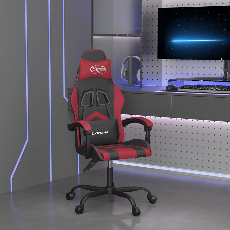 vidaXL Cadeira gaming couro artificial preto e vermelho tinto 1