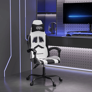 vidaXL Cadeira gaming couro artificial branco e preto