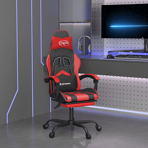 vidaXL Cadeira gaming c/ apoio pés couro artificial preto e vermelho