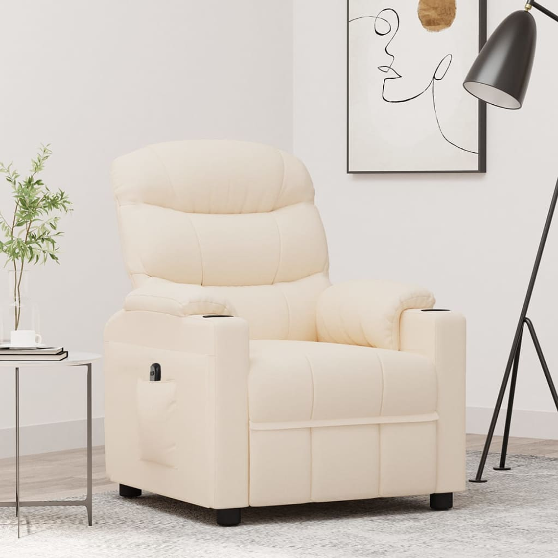 vidaXL Poltrona reclinável elétrica tecido cor creme 1