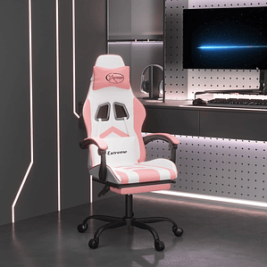 vidaXL Cadeira gaming com apoio p/ pés couro artificial branco e rosa