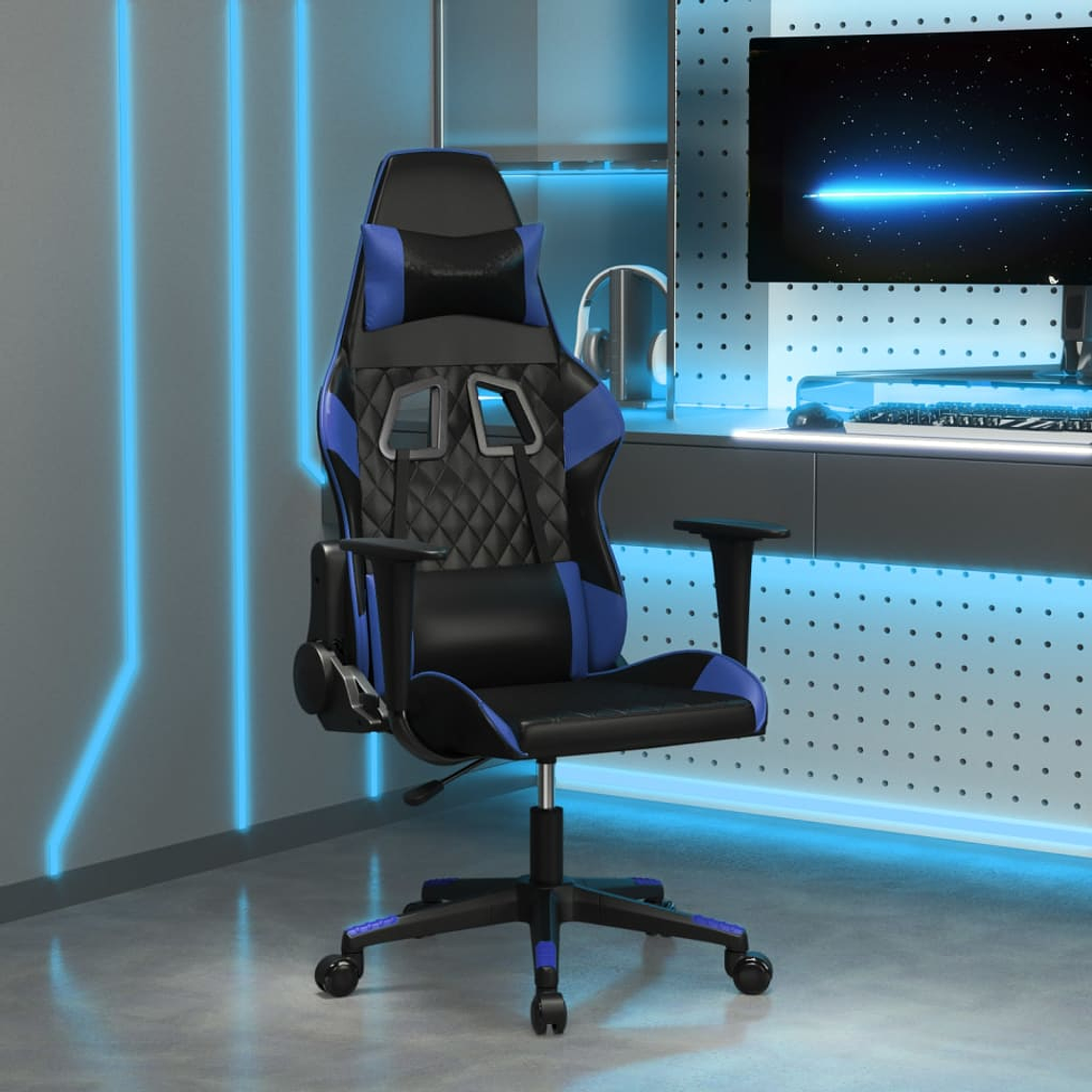 vidaXL Cadeira de gaming couro artificial preto e azul 1