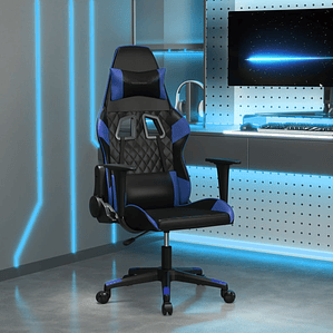 vidaXL Cadeira de gaming couro artificial preto e azul