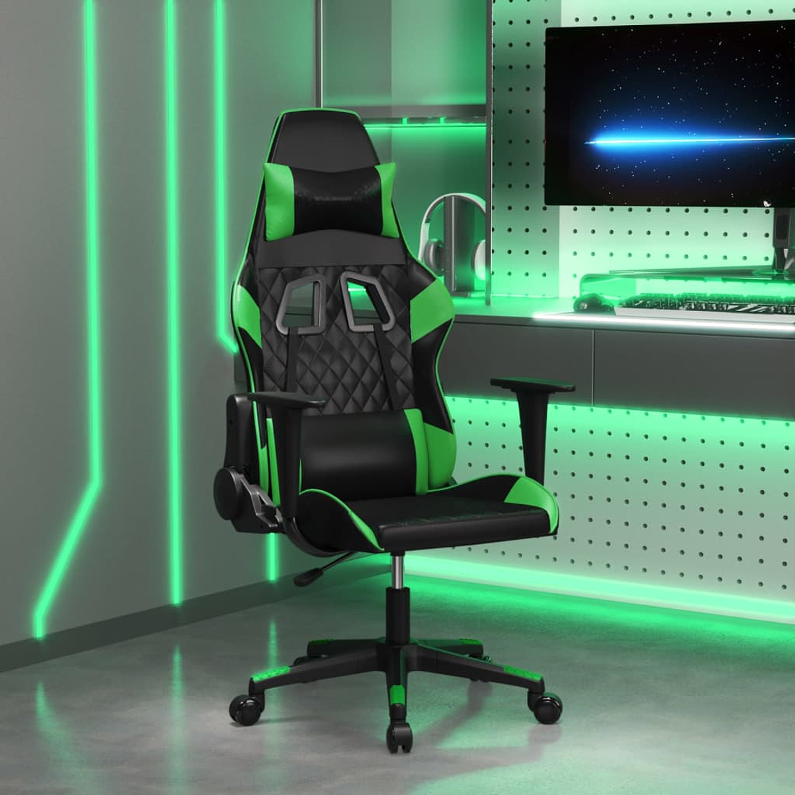 vidaXL Cadeira gaming couro artificial preto e verde 1