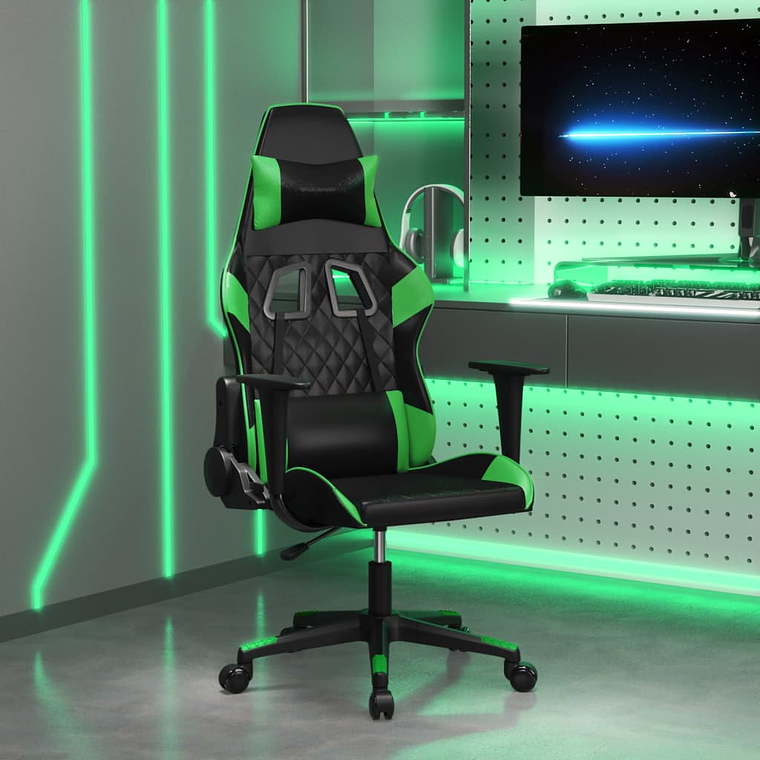 vidaXL Cadeira gaming couro artificial preto e verde 1