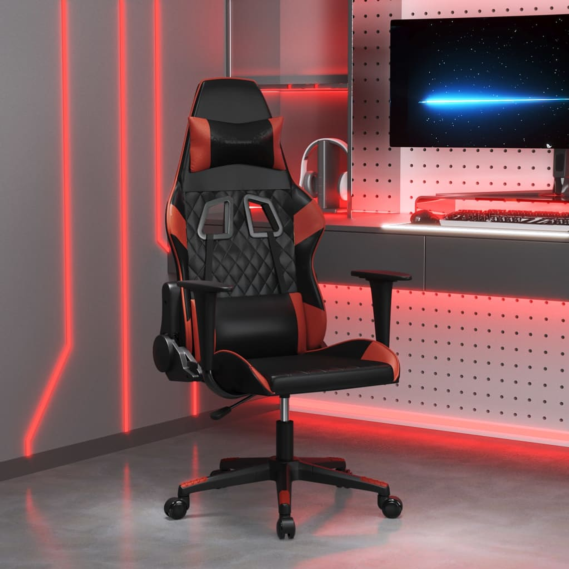 vidaXL Cadeira gaming couro artificial preto e vermelho tinto 1