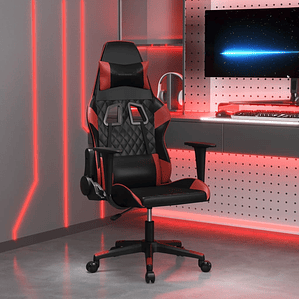 vidaXL Cadeira gaming couro artificial preto e vermelho tinto
