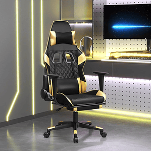 vidaXL Cadeira gaming c/ apoio pés couro artificial preto e dourado