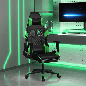 vidaXL Cadeira gaming c/ apoio pés couro artificial preto e verde