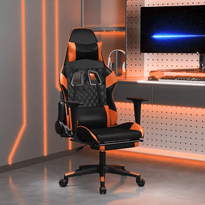 vidaXL Cadeira gaming c/ apoio p/ pés couro artificial preto e laranja
