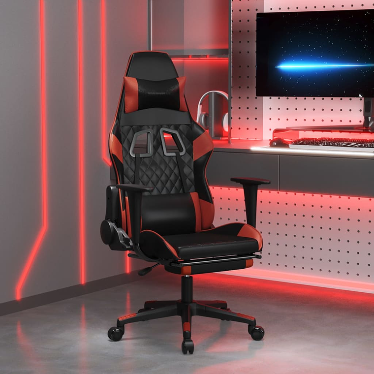 vidaXL Cadeira gaming +apoio pés couro artificial preto/vermelho tinto 1