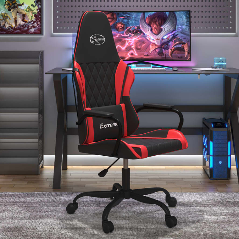 vidaXL Cadeira de gaming couro artificial preto e vermelho 1