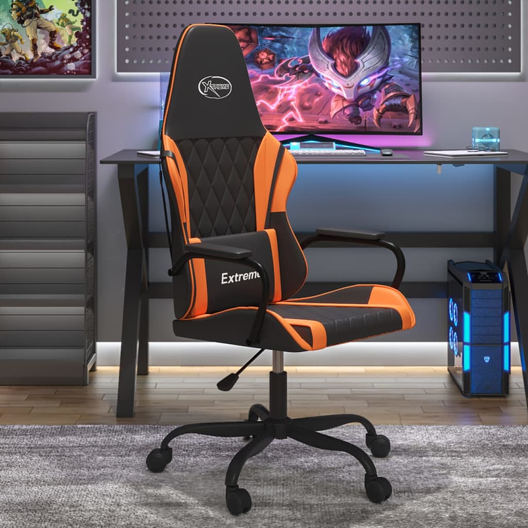 vidaXL Cadeira gaming couro artificial preto e laranja 1