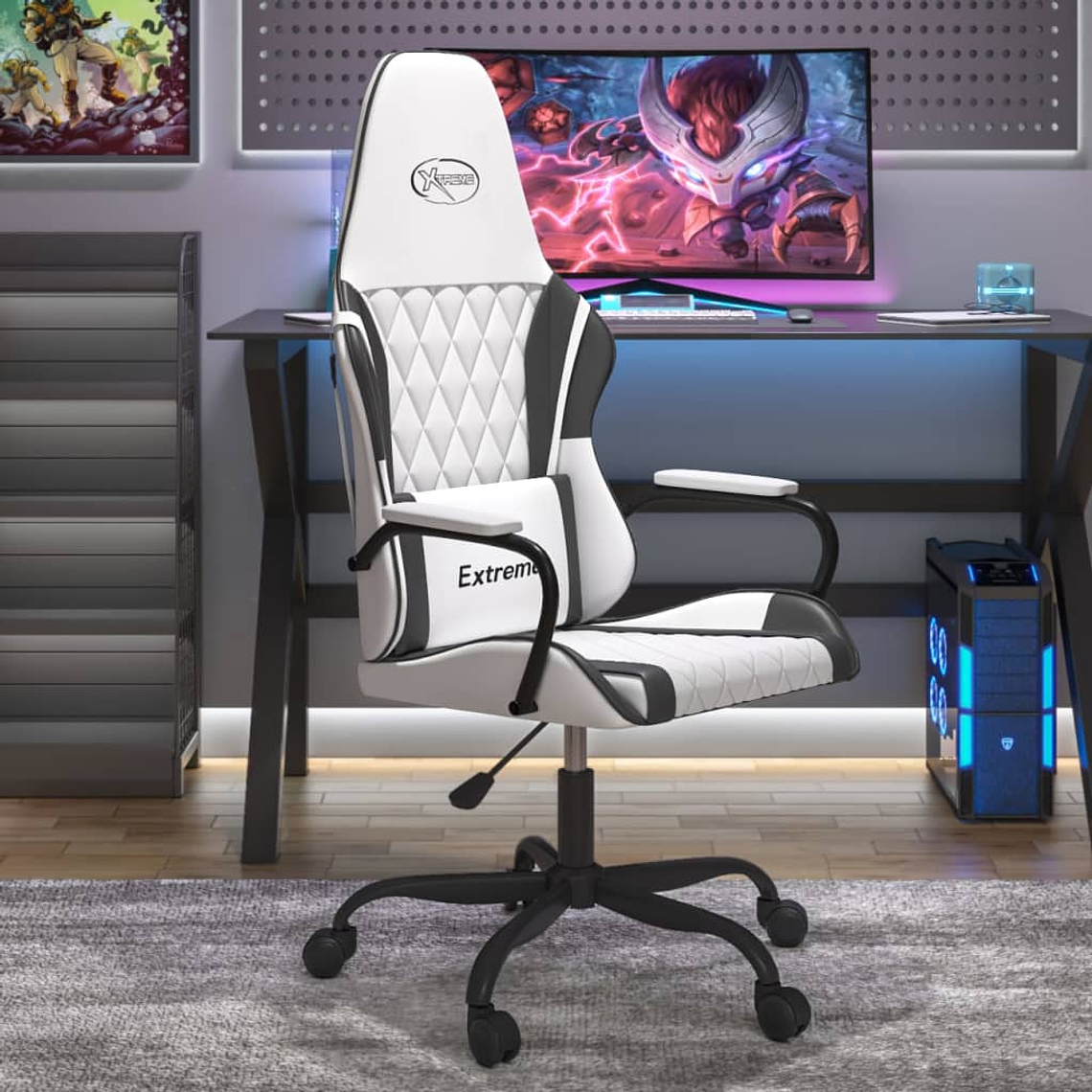 vidaXL Cadeira gaming couro artificial branco e preto 1